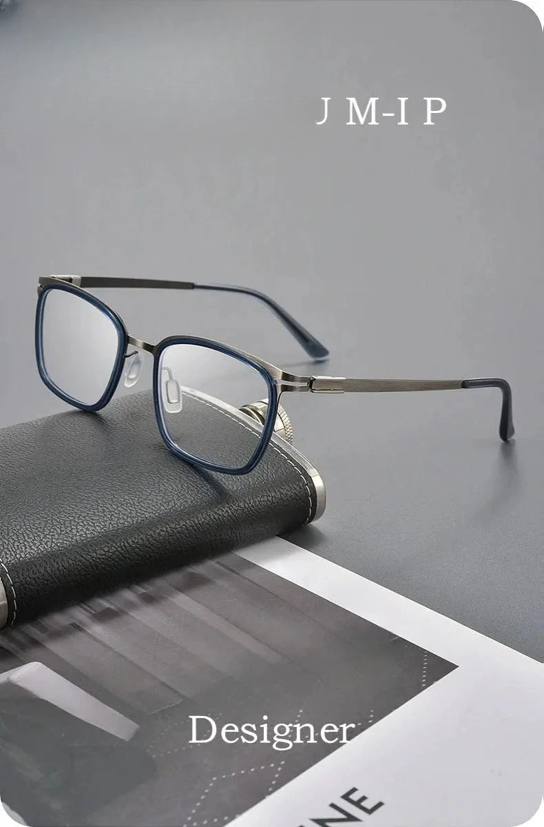 Unisex Square Full Rim Titanium Prescription Glasses Y7910 — view 1 | Rx Spectacle