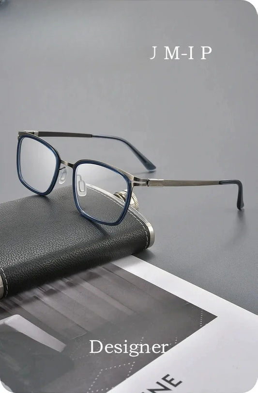 Unisex Square Full Rim Titanium Prescription Glasses Y7910 — view 1 | Rx Spectacle