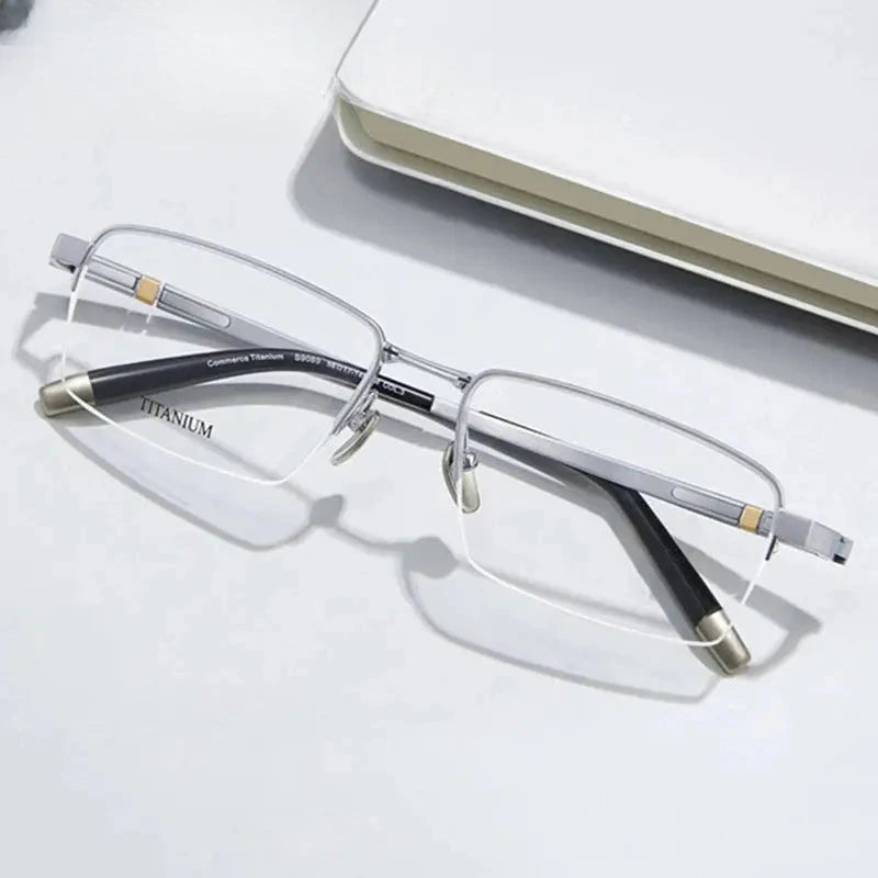 Men's Square Semi-Rimless Titanium Oversized Prescription Glasses 409089 — view 1 | Rx Spectacle
