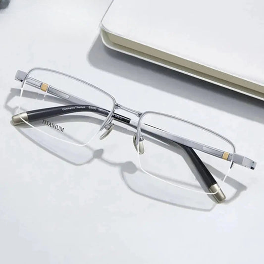 Men's Square Semi-Rimless Titanium Oversized Prescription Glasses 409089 — view 1 | Rx Spectacle