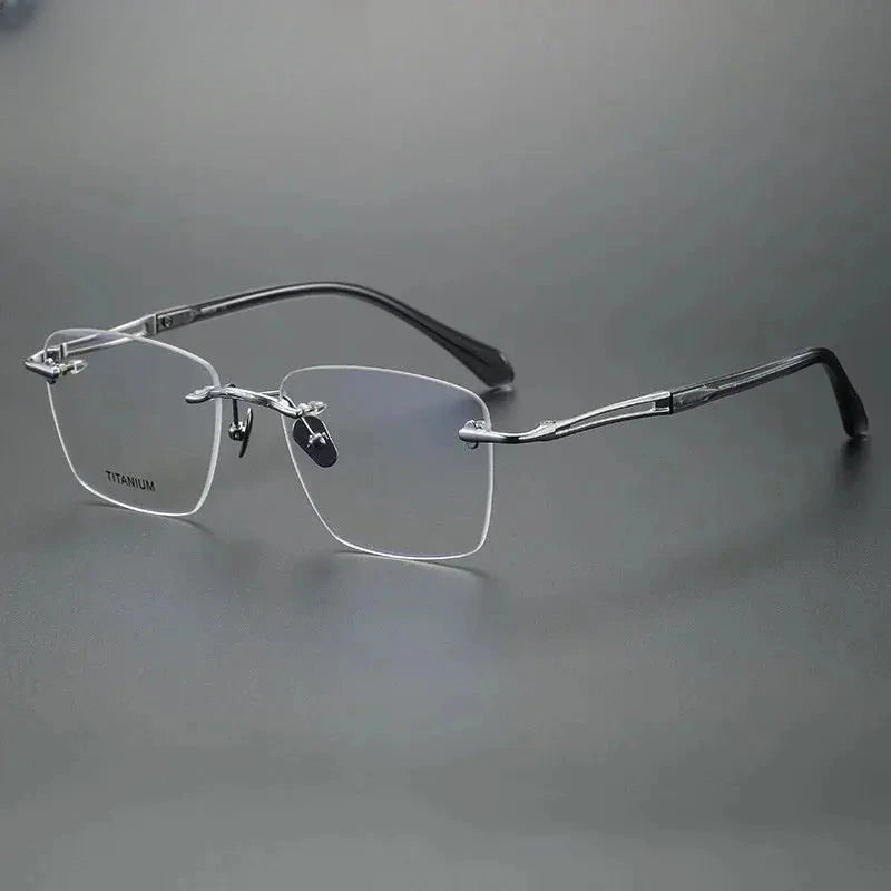Unisex Square Rimless Titanium Prescription Glasses 880958 — view 4 | Rx Spectacle