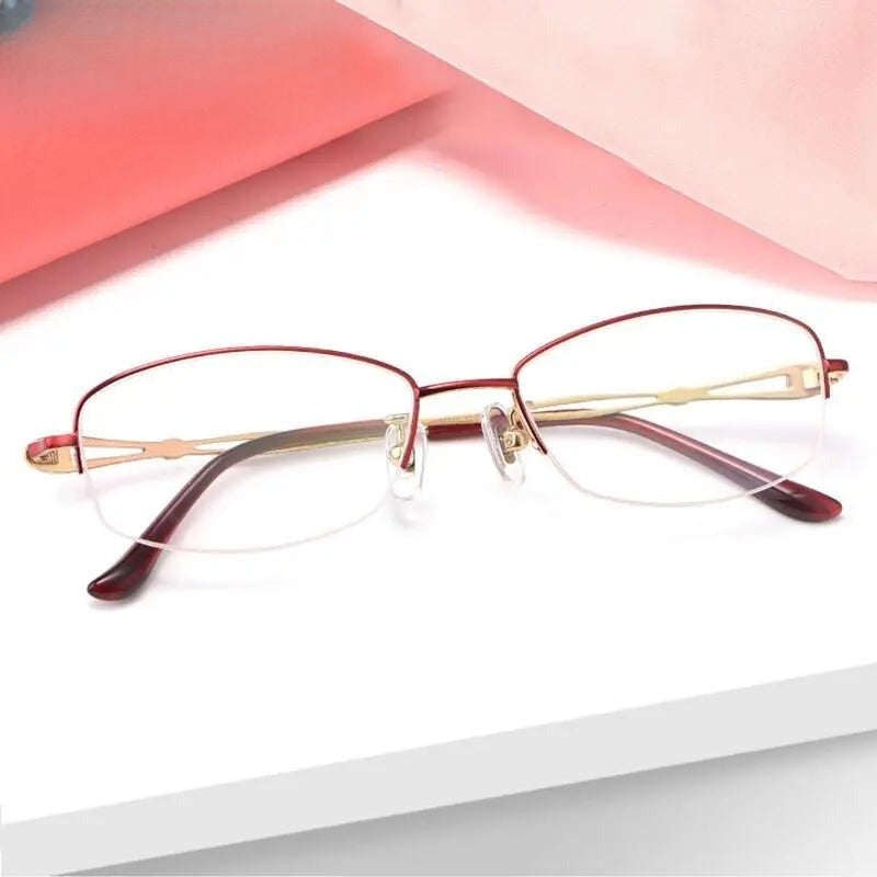 Women's Oval Semi-Rimless Titanium Prescription Glasses 86015 — view 9 | Rx Spectacle