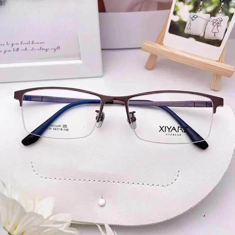 Men's Square Semi-Rimless Titanium Oversized Prescription Glasses 42039 — view 4 | Rx Spectacle