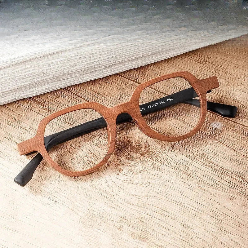 Unisex Round Full Rim Wood Flat Top Prescription Glasses 2311 — view 1 | Rx Spectacle