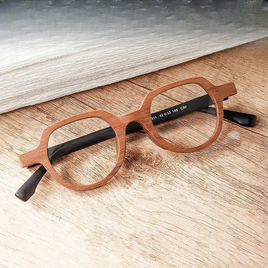 Unisex Round Full Rim Wood Flat Top Prescription Glasses 2311 — view 1 | Rx Spectacle