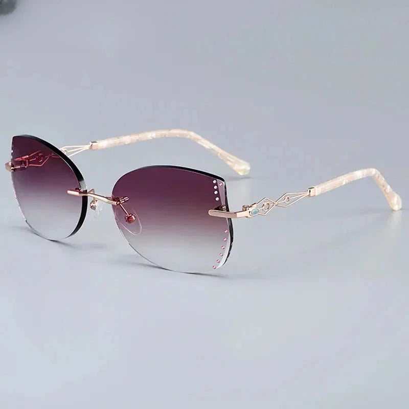 Women's Cat Eye Rimless Titanium Prescription Glasses 58073 — view 3 | Rx Spectacle