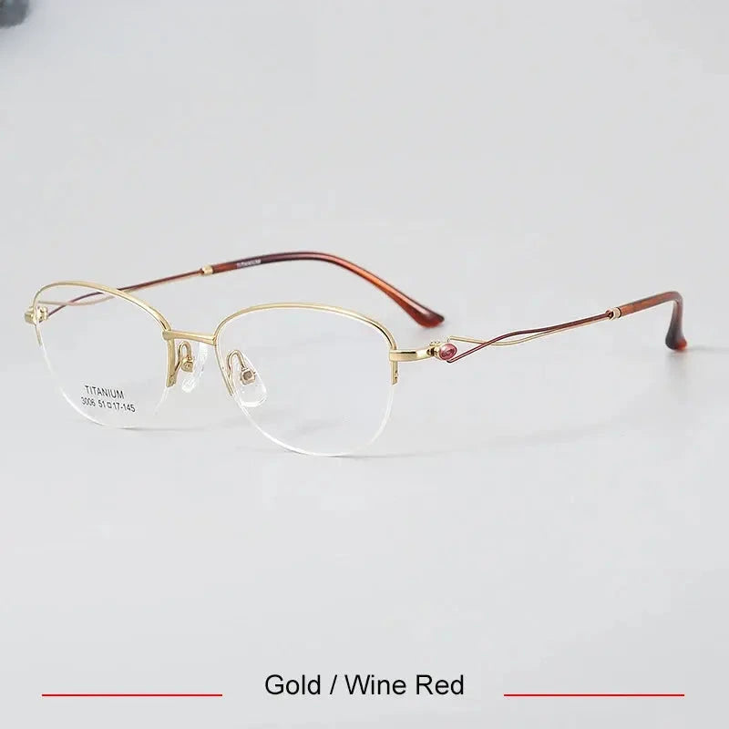 Women's Oval Semi-Rimless Titanium Prescription Glasses 33006 — view 3 | Rx Spectacle