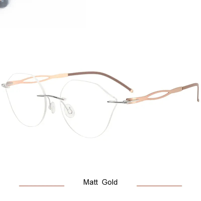 Women's Cat Eye Rimless Titanium Screwless Prescription Glasses 55005 — view 5 | Rx Spectacle