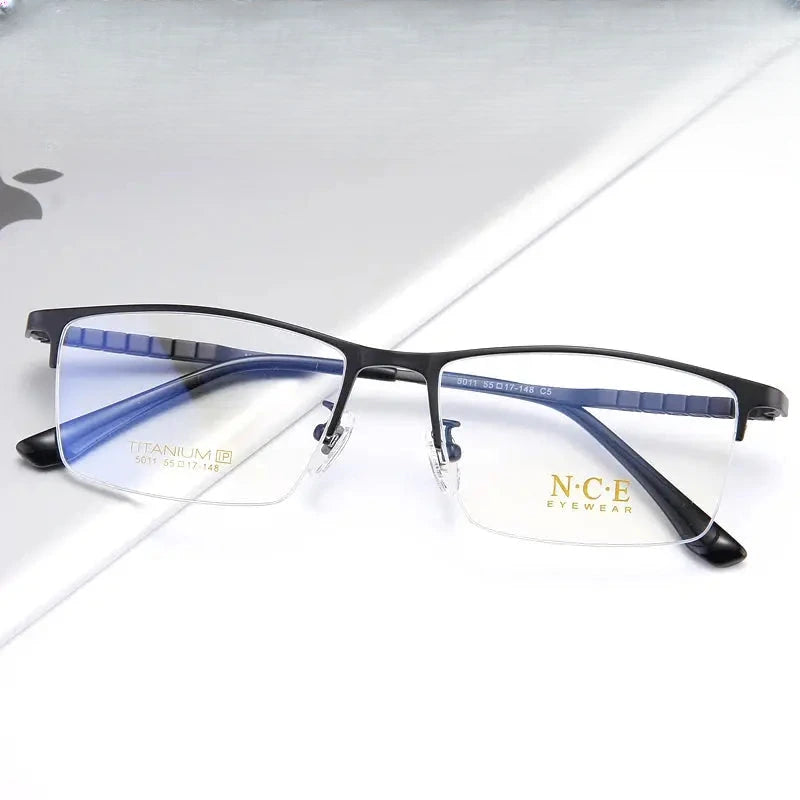 Men's Square Semi-Rimless Titanium Prescription Glasses 65011 — view 1 | Rx Spectacle