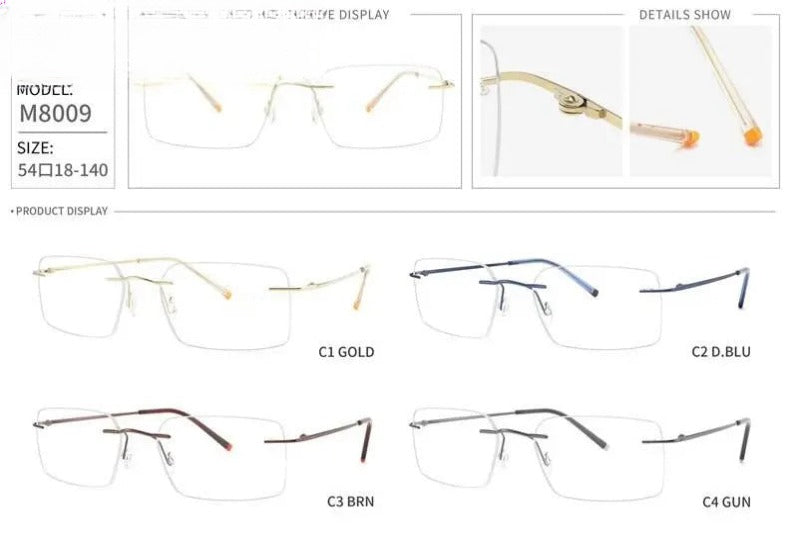 Unisex Square Rimless Titanium Prescription Glasses 8009 — view 9 | Rx Spectacle
