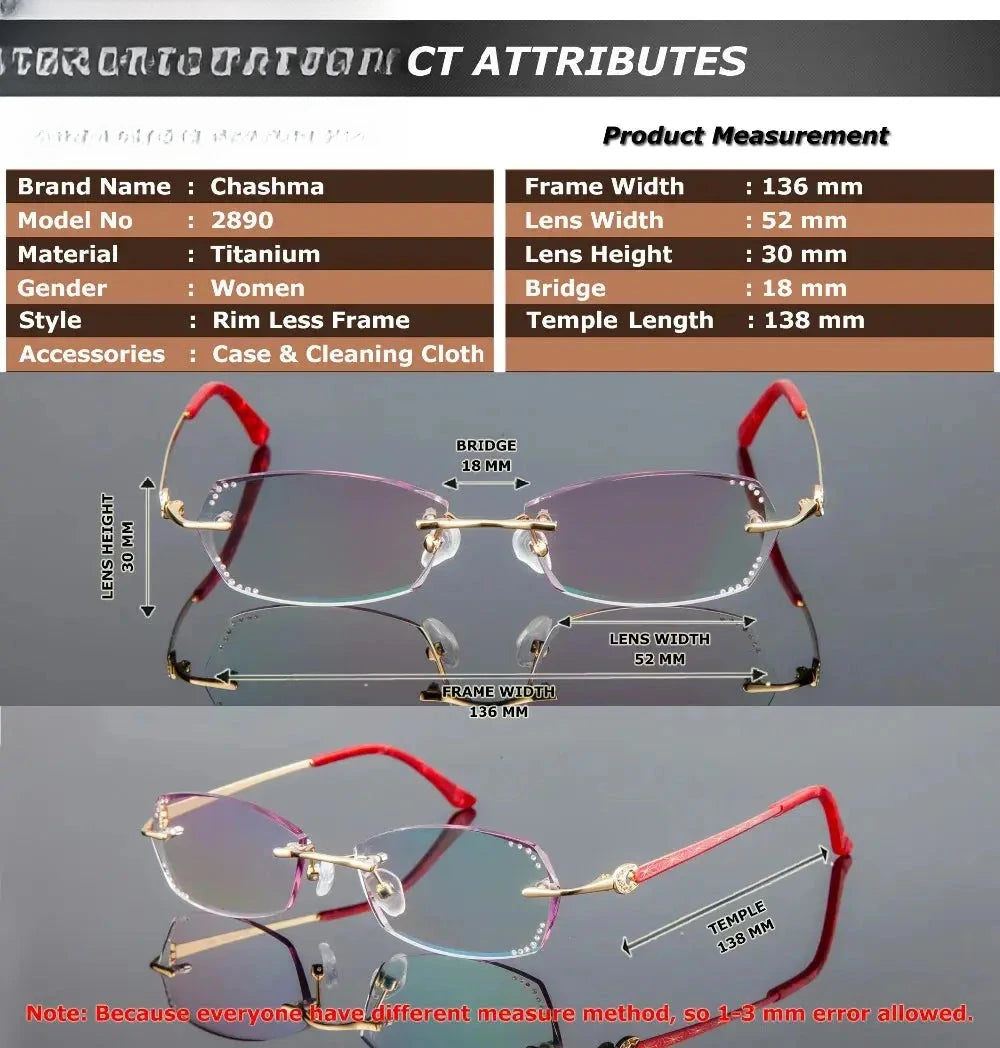 Women's Oval Rimless Titanium Prescription Glasses 92890 — view 2 | Rx Spectacle