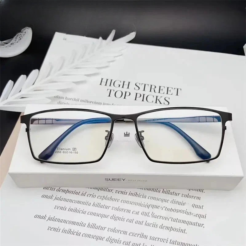 Men's Square Full Rim Titanium Oversized Prescription Glasses 612058 — view 3 | Rx Spectacle