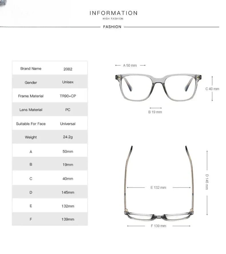 Unisex Square Full Rim Titanium Reading Glasses 2082 — view 12 | Rx Spectacle