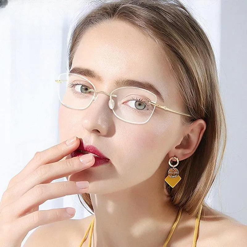 Unisex Square Rimless Titanium Prescription Glasses 9017 — view 5 | Rx Spectacle