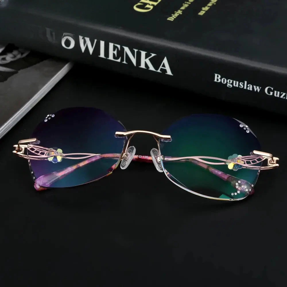 Women's Butterfly Rimless Titanium Prescription Glasses 778007 — view 1 | Rx Spectacle