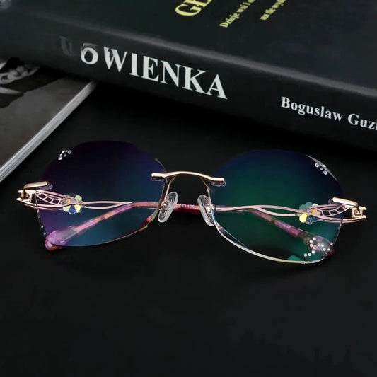 Women's Butterfly Rimless Titanium Prescription Glasses 778007 — view 1 | Rx Spectacle