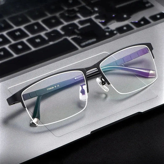 Men's Square Semi-Rimless Titanium Oversized Prescription Glasses 422021 — view 1 | Rx Spectacle