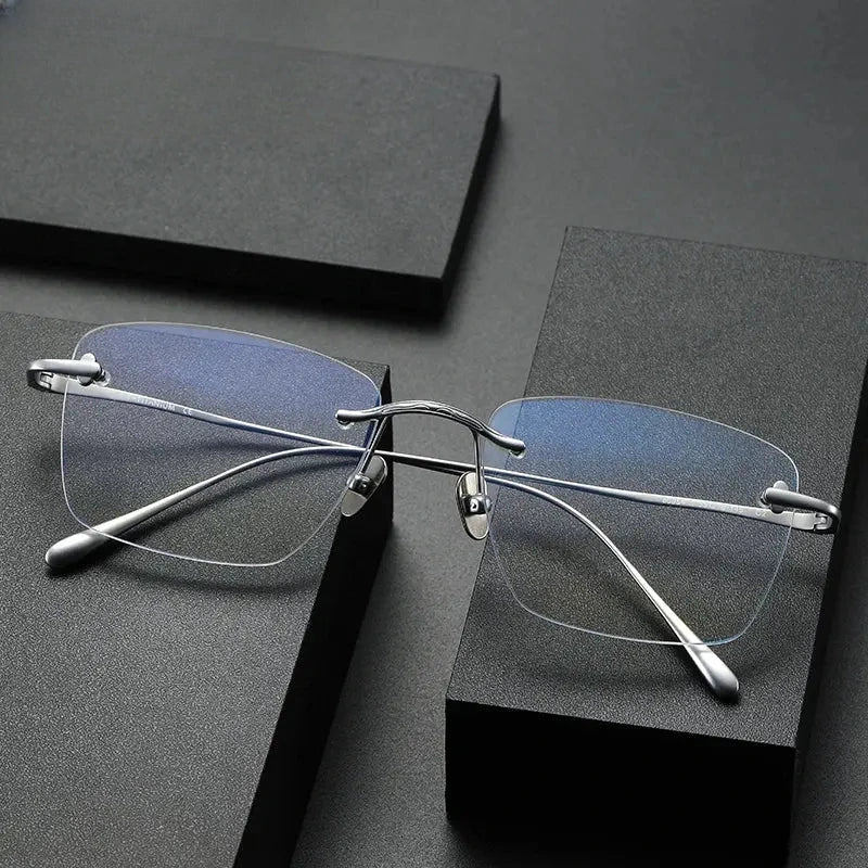 Unisex Square Rimless Titanium Prescription Glasses 80954 — view 1 | Rx Spectacle
