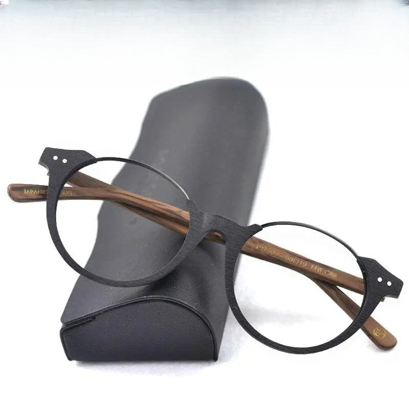 Unisex Round Full Rim Wood Prescription Glasses Ps5059 — view 1 | Rx Spectacle