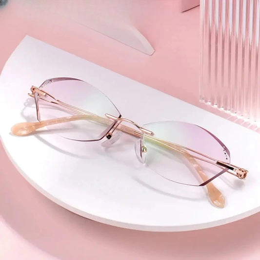 Women's Cat Eye Rimless Titanium Prescription Glasses 88839 — view 1 | Rx Spectacle