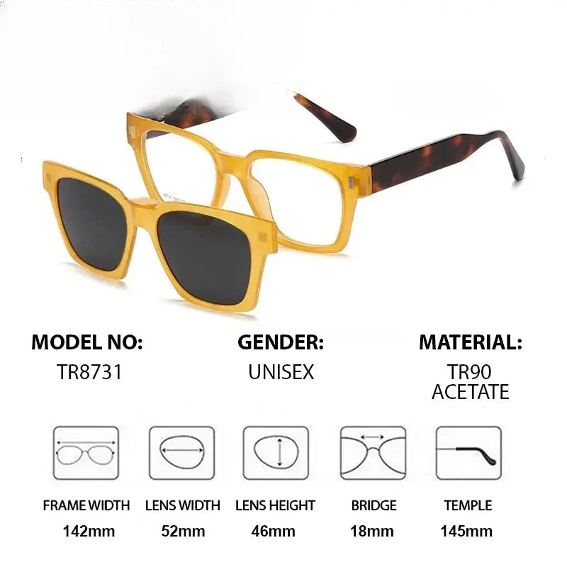 Unisex Square Full Rim Acetate Clip-On Prescription Glasses 938731 — view 2 | Rx Spectacle