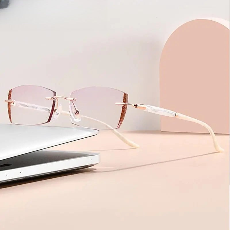 Women's Square Rimless Titanium Prescription Glasses 52025 — view 1 | Rx Spectacle