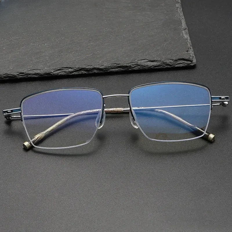 Unisex Polygon Semi-Rimless Titanium Prescription Glasses 202307 — view 1 | Rx Spectacle