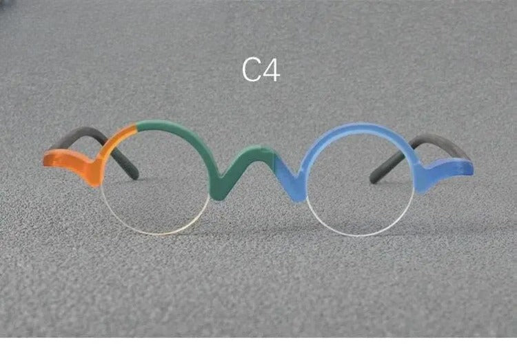 Unisex Round Semi-Rimless Acetate Prescription Glasses — view 10 | Rx Spectacle