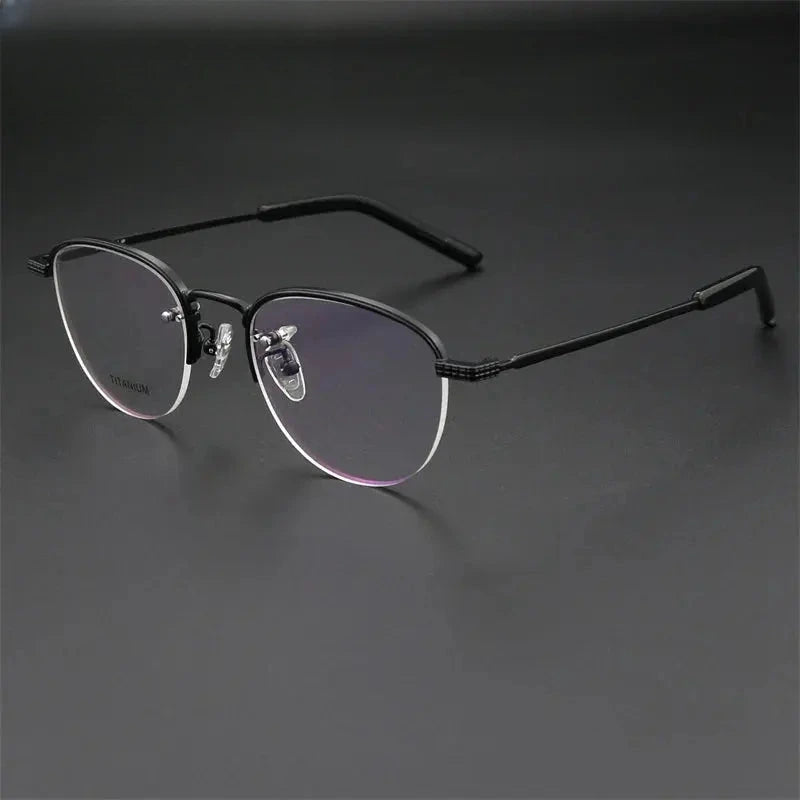 Men's Round Semi-Rimless Titanium Flat Top Prescription Glasses 887050 — view 4 | Rx Spectacle