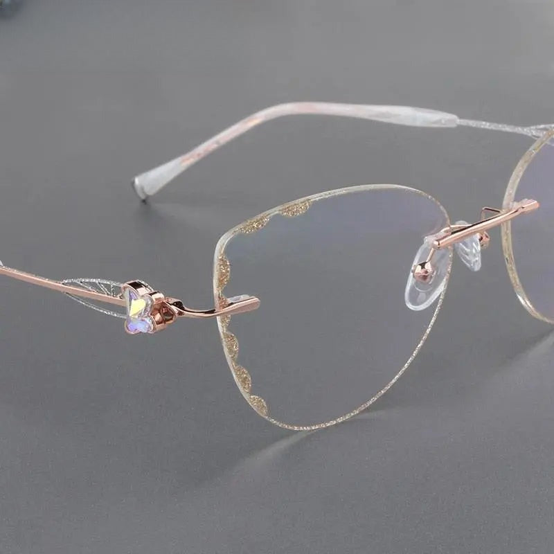 Women's Cat Eye Rimless Titanium Prescription Glasses 88051 — view 3 | Rx Spectacle