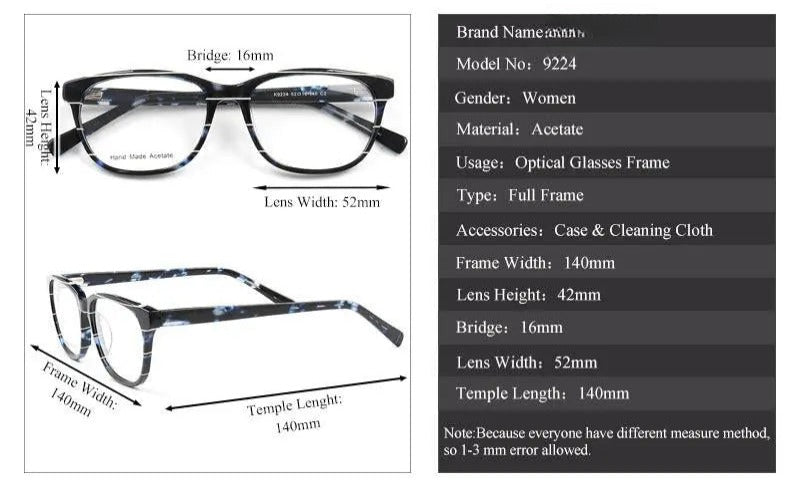 Unisex Cat Eye Full Rim Acetate Prescription Glasses 9224 — view 11 | Rx Spectacle