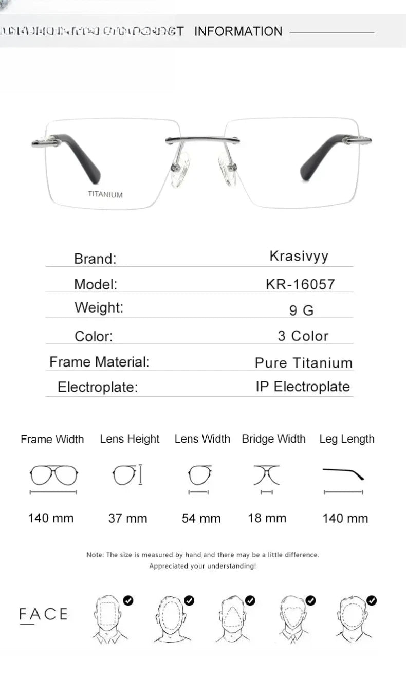 Women's Square Rimless Titanium Flat Top Prescription Glasses 316057 — view 2 | Rx Spectacle