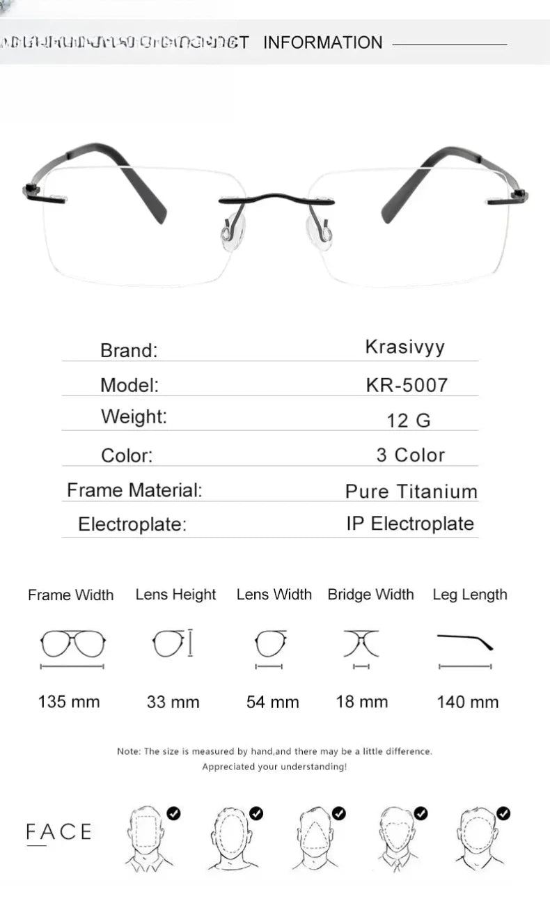 Women's Square Rimless Titanium Prescription Glasses 45007 — view 2 | Rx Spectacle