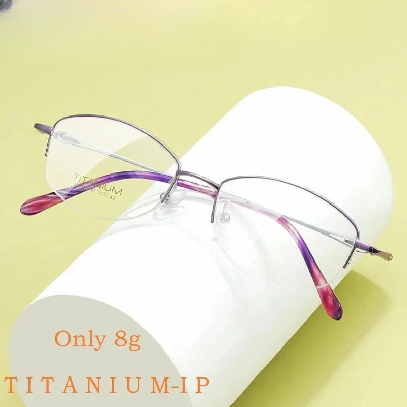 Women's Square Semi-Rimless Titanium Prescription Glasses Y7016 — view 1 | Rx Spectacle
