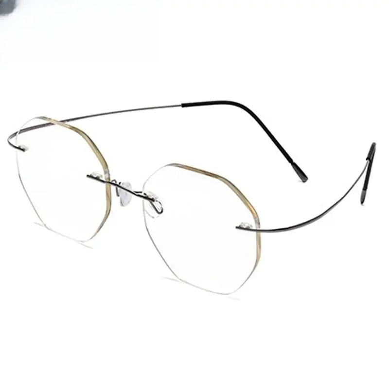 Unisex Polygon Rimless Titanium Prescription Glasses 9017 — view 3 | Rx Spectacle