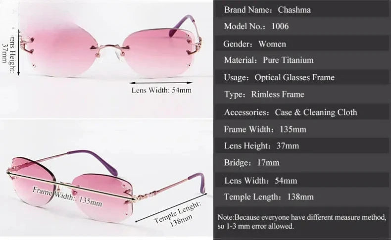 Women's Oval Rimless Titanium Prescription Glasses 100697 — view 2 | Rx Spectacle