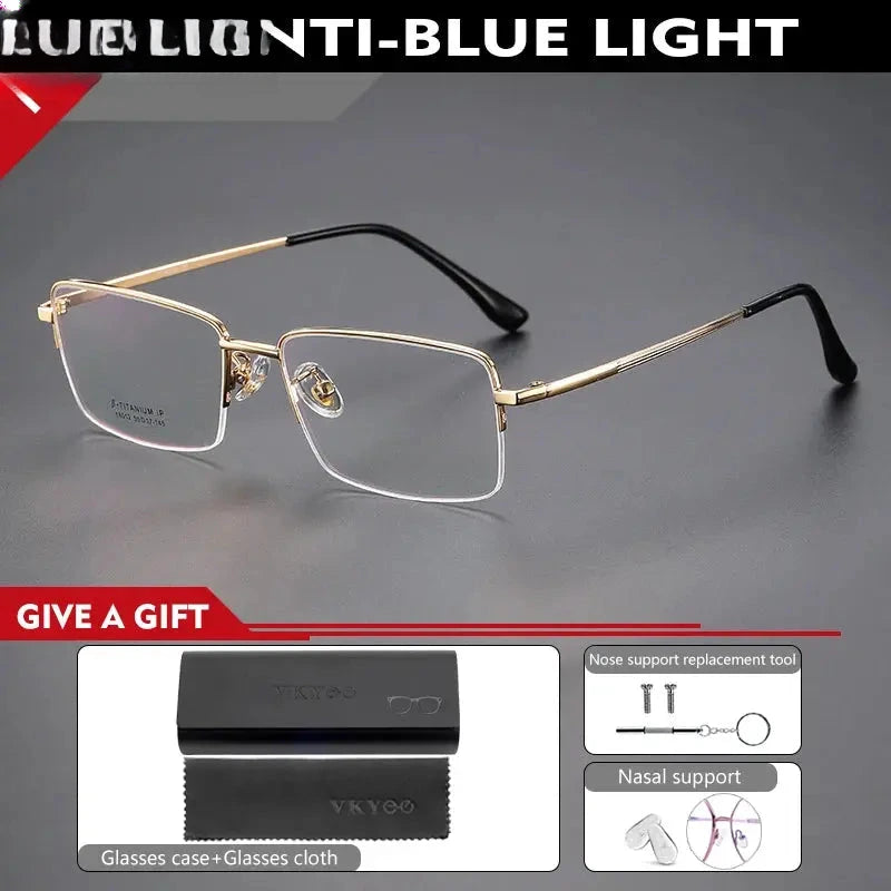 Unisex Square Semi-Rimless Titanium Reading Glasses 18012 — view 4 | Rx Spectacle
