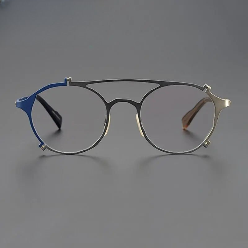 Unisex Round Full Rim Titanium Double Bridge Prescription Glasses Gxyj1026 — view 8 | Rx Spectacle
