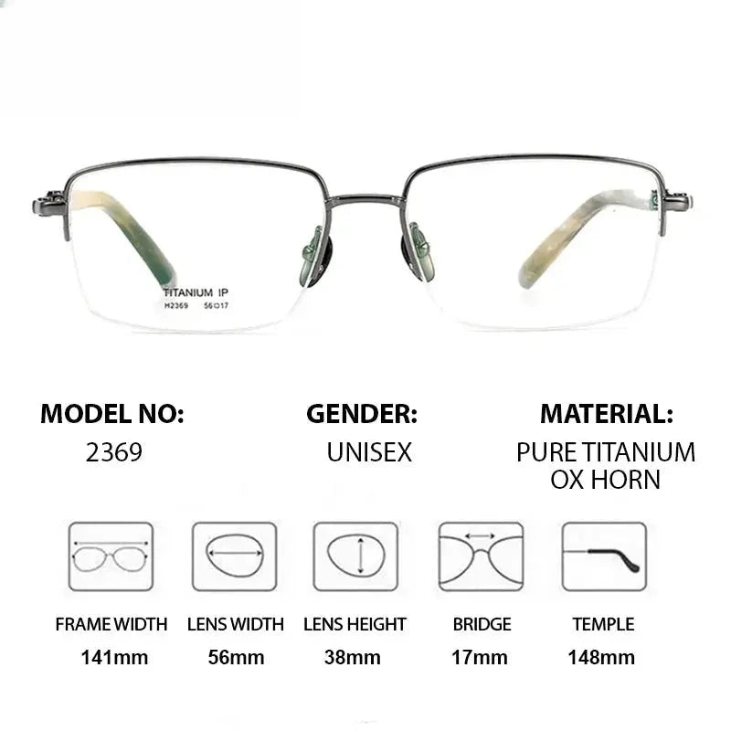 Men's Square Semi-Rimless Titanium Prescription Glasses 72369 — view 2 | Rx Spectacle