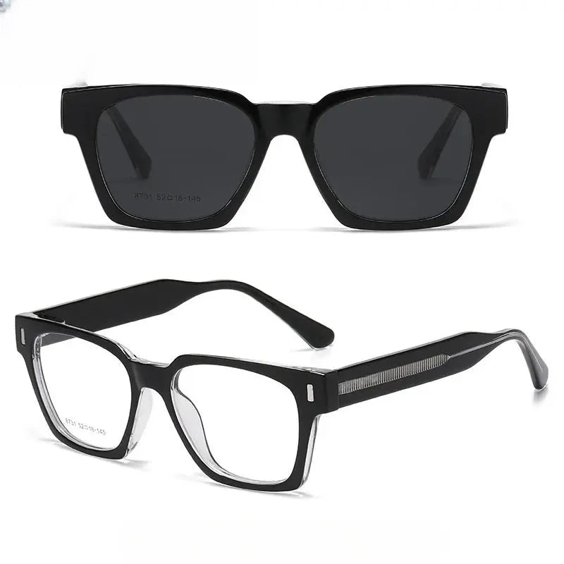 Unisex Square Full Rim Acetate Clip-On Prescription Glasses 938731 — view 3 | Rx Spectacle