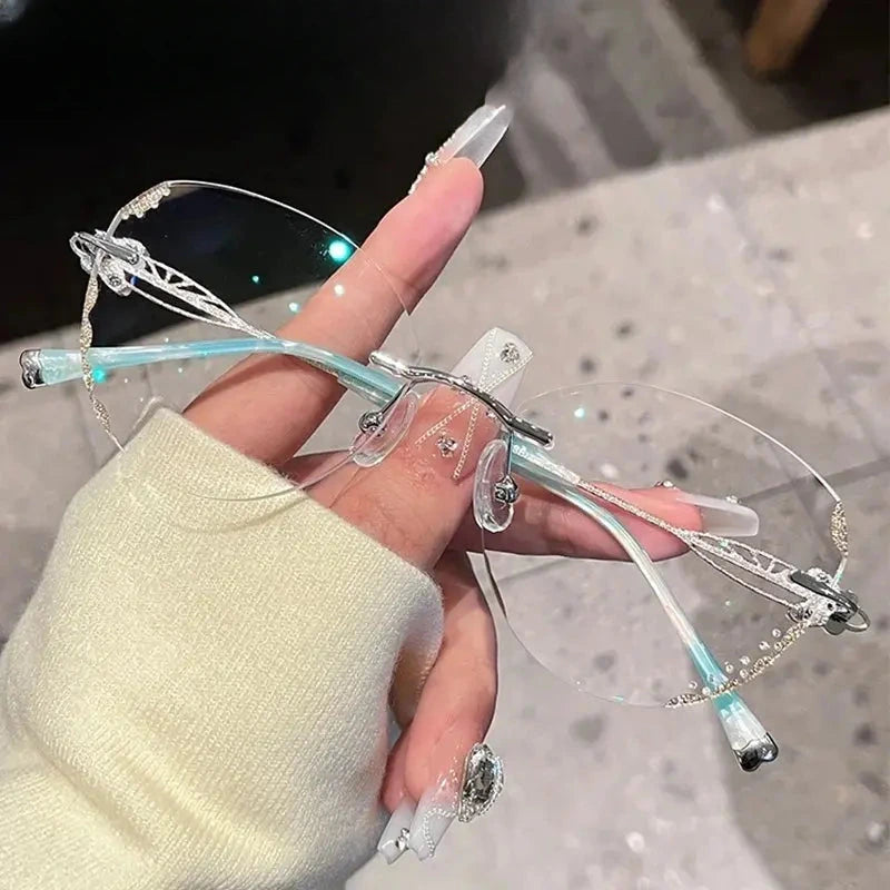 Women's Butterfly Rimless Titanium Prescription Glasses 580513 — view 6 | Rx Spectacle