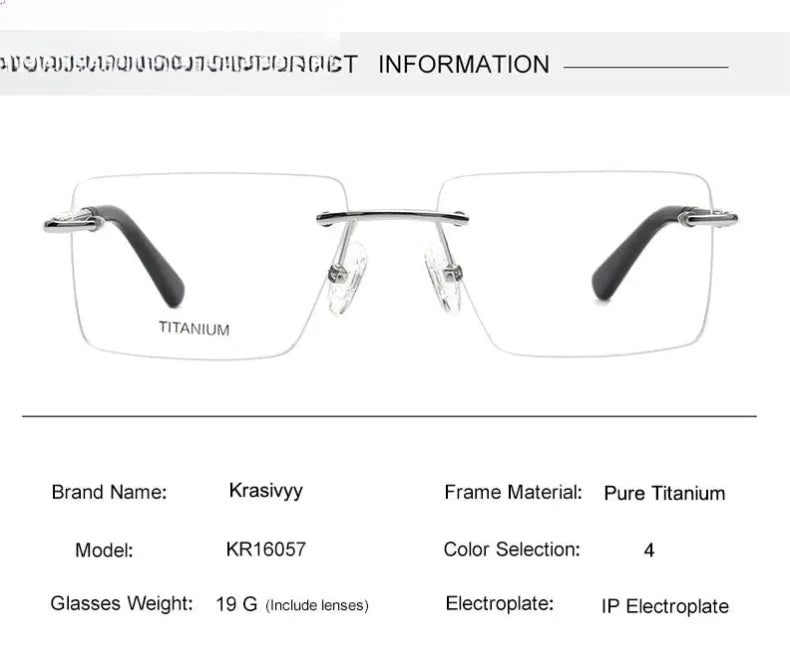 Unisex Square Rimless Titanium Prescription Glasses 1657 — view 10 | Rx Spectacle