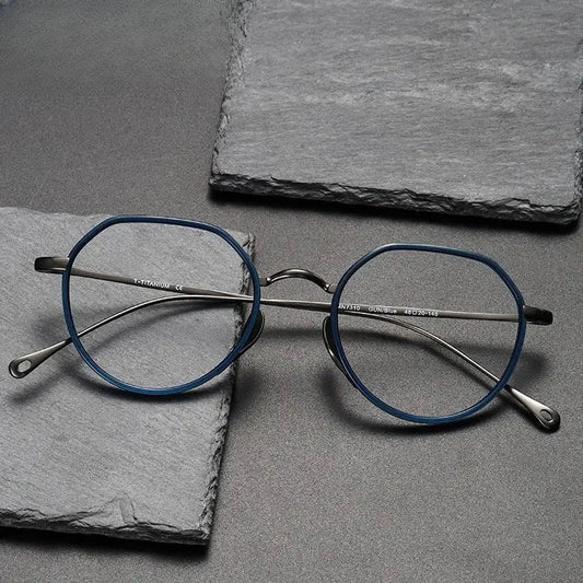 Unisex Round Full Rim Titanium Flat Top Prescription Glasses O7310 — view 1 | Rx Spectacle