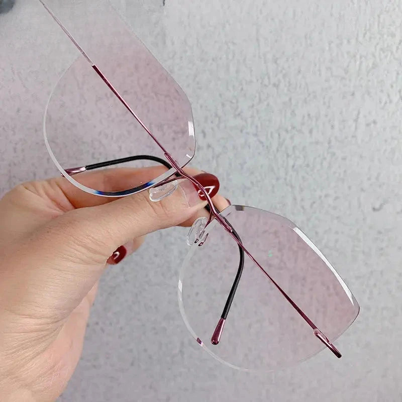 Women's Cat Eye Rimless Titanium Prescription Glasses 60744 — view 5 | Rx Spectacle