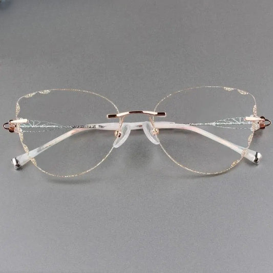 Women's Cat Eye Rimless Titanium Prescription Glasses 88051 — view 1 | Rx Spectacle