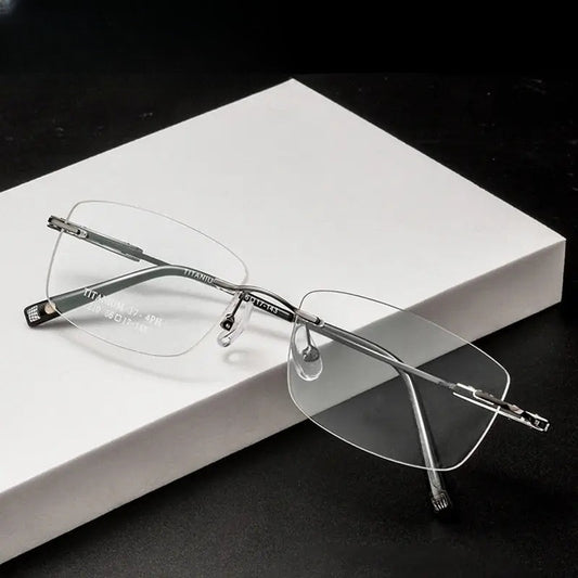 Women's Square Rimless Titanium Prescription Glasses 56210 — view 1 | Rx Spectacle