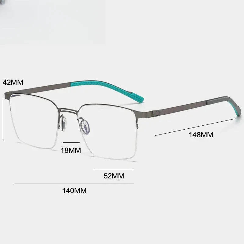 Unisex Square Semi-Rimless Titanium Prescription Glasses Gxyj1153 — view 6 | Rx Spectacle