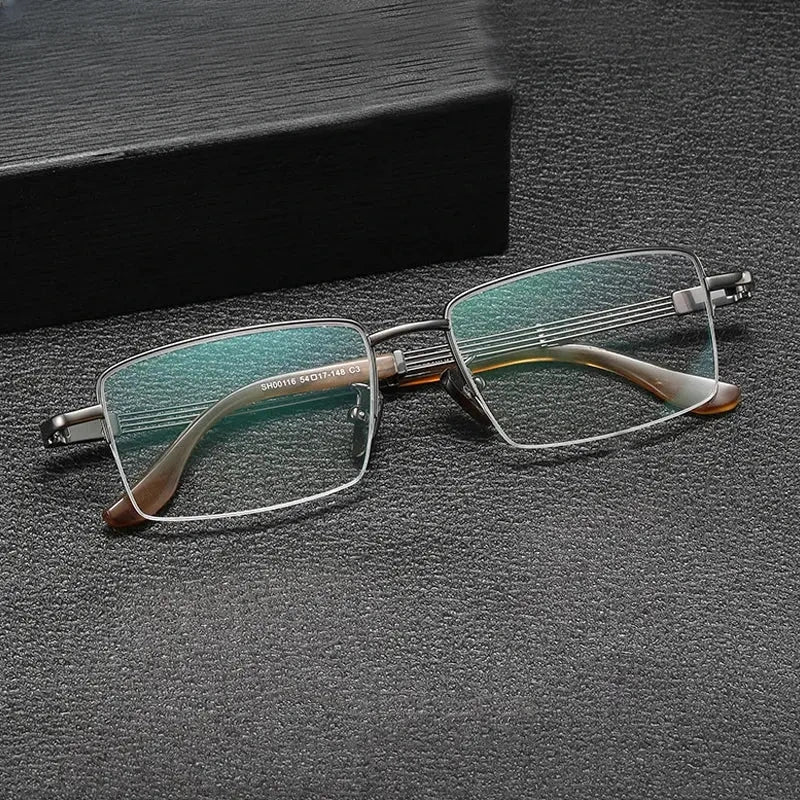 Men's Square Semi-Rimless Titanium Prescription Glasses Gxyj1498 — view 2 | Rx Spectacle