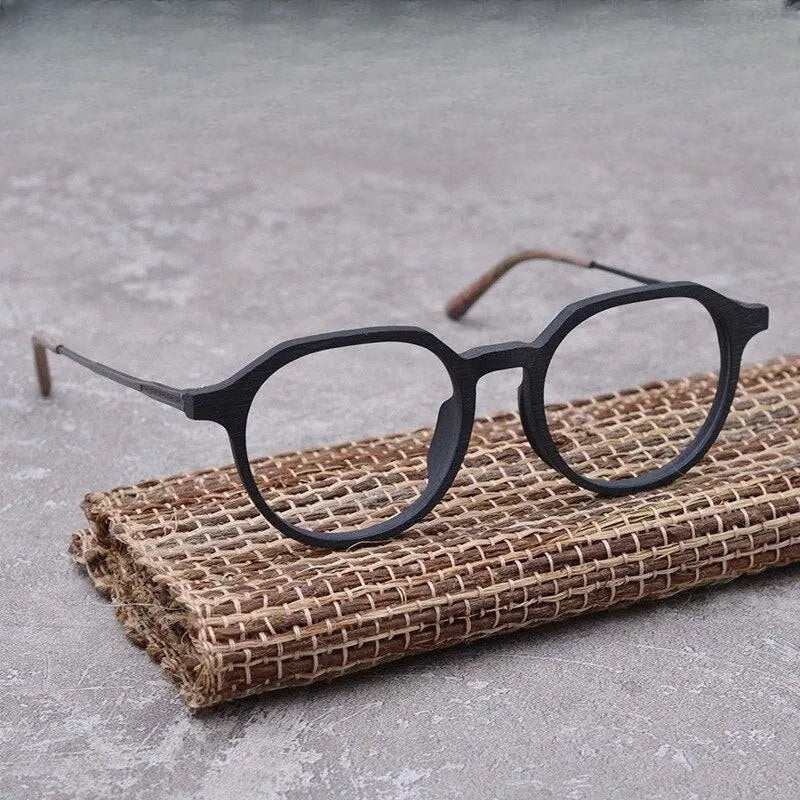 Unisex Round Full Rim Wood Prescription Glasses Ft8861 — view 1 | Rx Spectacle