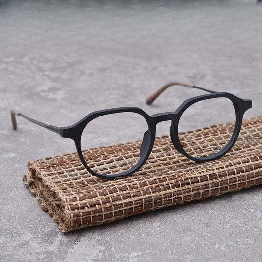 Unisex Round Full Rim Wood Prescription Glasses Ft8861 — view 1 | Rx Spectacle